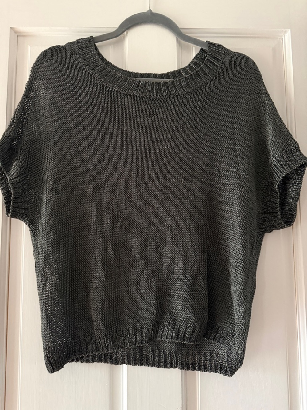 Vince Charcoal Short-Sleeve Crew Knit Sweater